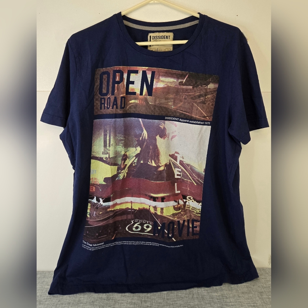 Dissident Mens Blue T-Shirt, XL, Route 69,‎ Open Road Logo
